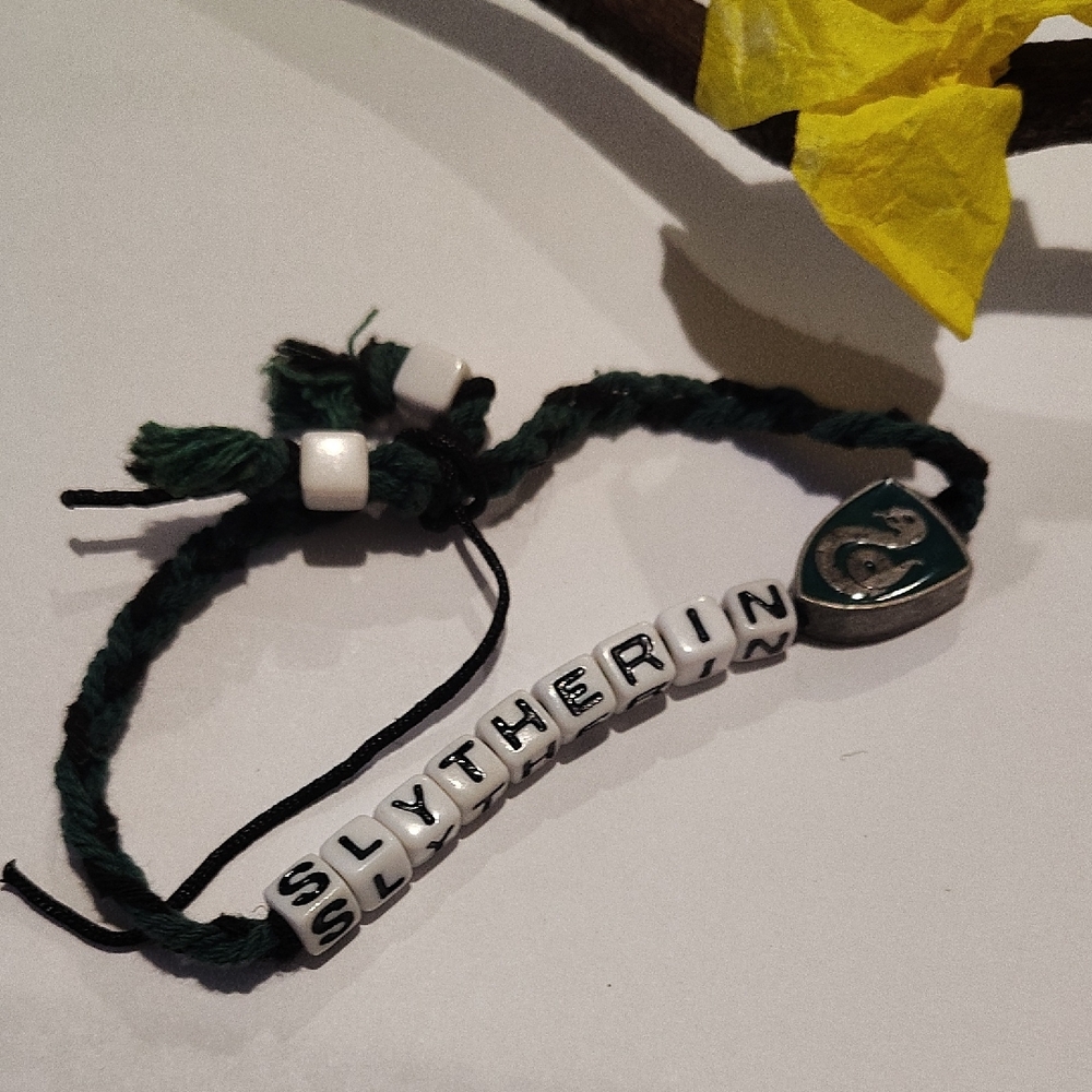 Slytherin Green Braided Bracelet with Shield Charm